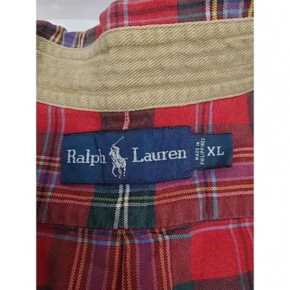 Ralph Lauren Red Plaid Button Down Shirt Men's XL 100% Cotton - Picture 4 of 7